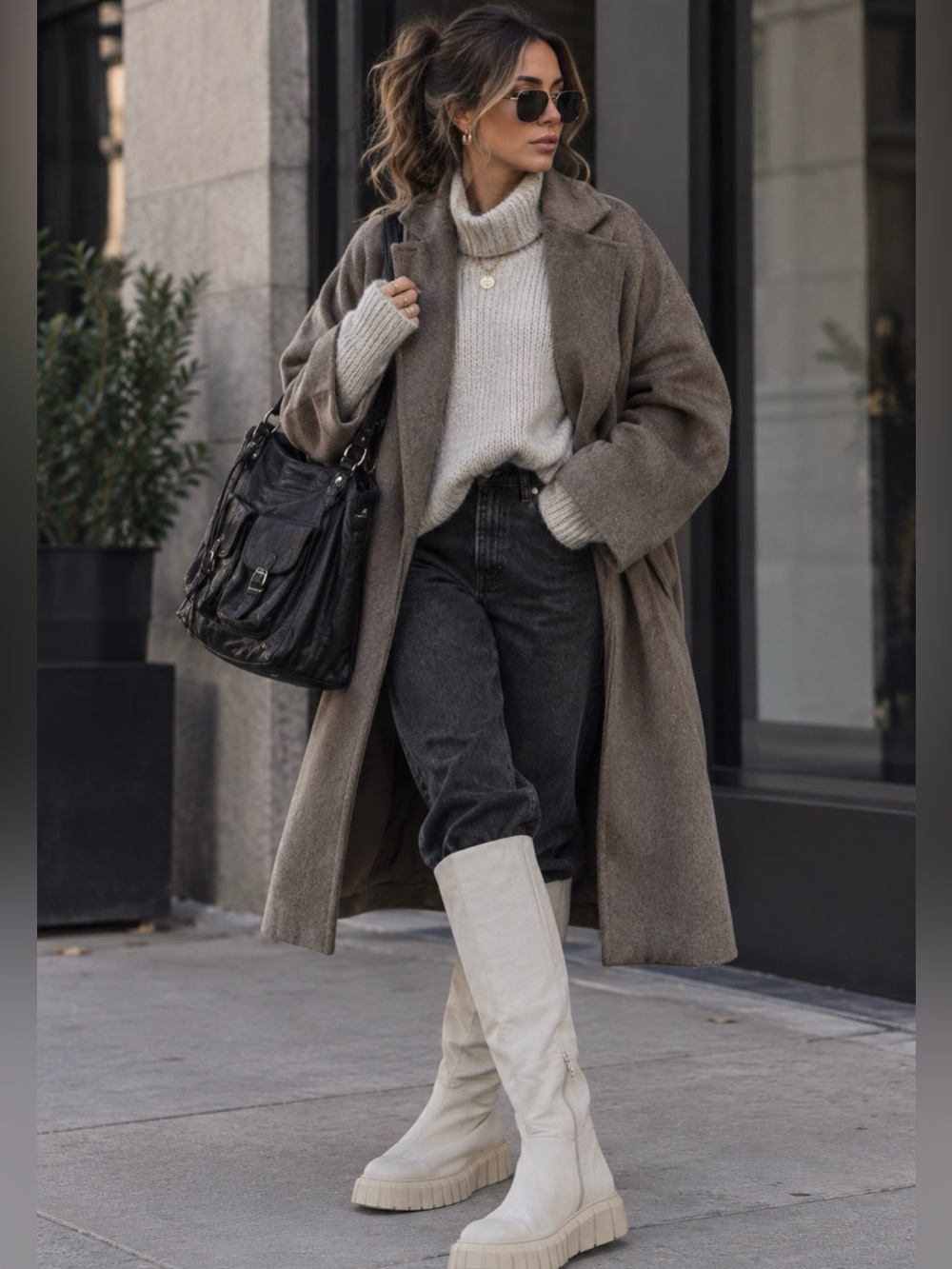 MJUS Made in Italy cream Leather Knee-High Lug Sole Boots